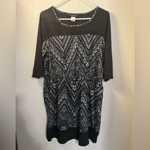 CAMERON Black and White Roll Tab Sleeve Graphic Print Conservative Dress Size 1X